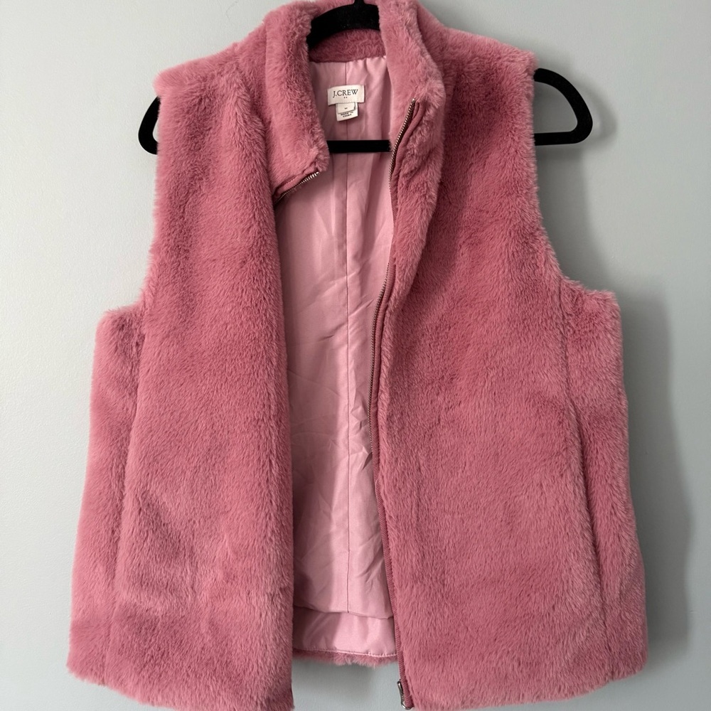 J.Crew Pink Faux Fur Vest medium